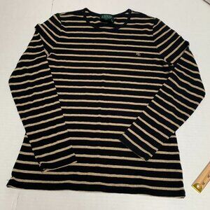 Lauren Ralph Lauren Womens Large Black and Gold Metallic Striped Pullover